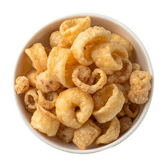 bowl of pork rinds on transparent background