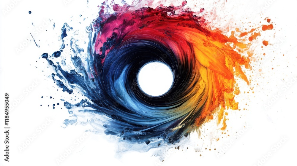 Poster an abstract swirl of vibrant colors blending smoothly into a central void, evoking a sense of motion