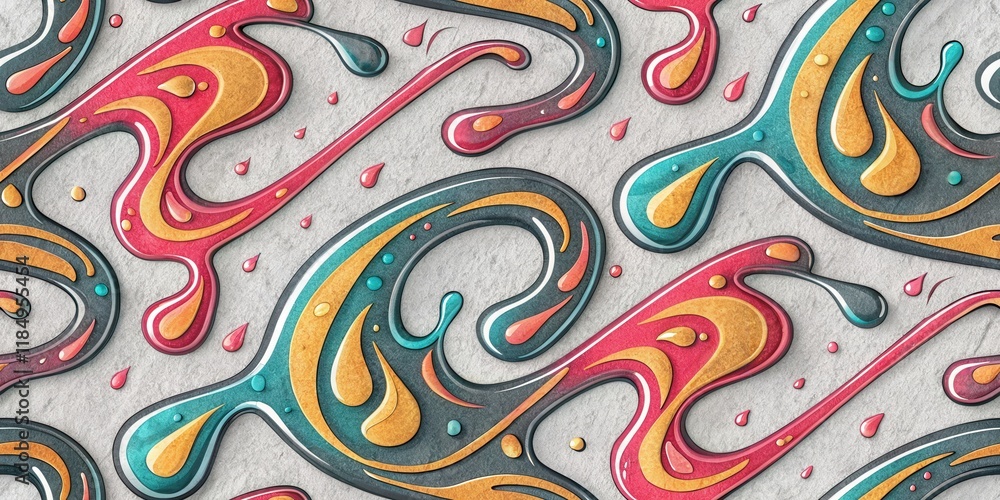Poster colorful abstract liquid pattern with swirls and drops on textured background