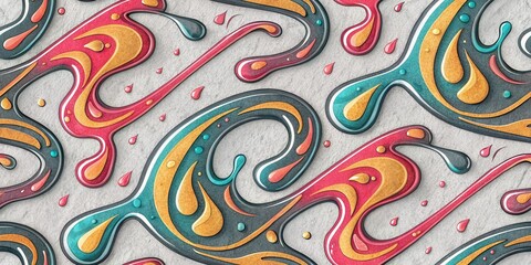 Obraz premium Colorful abstract liquid pattern with swirls and drops on textured background
