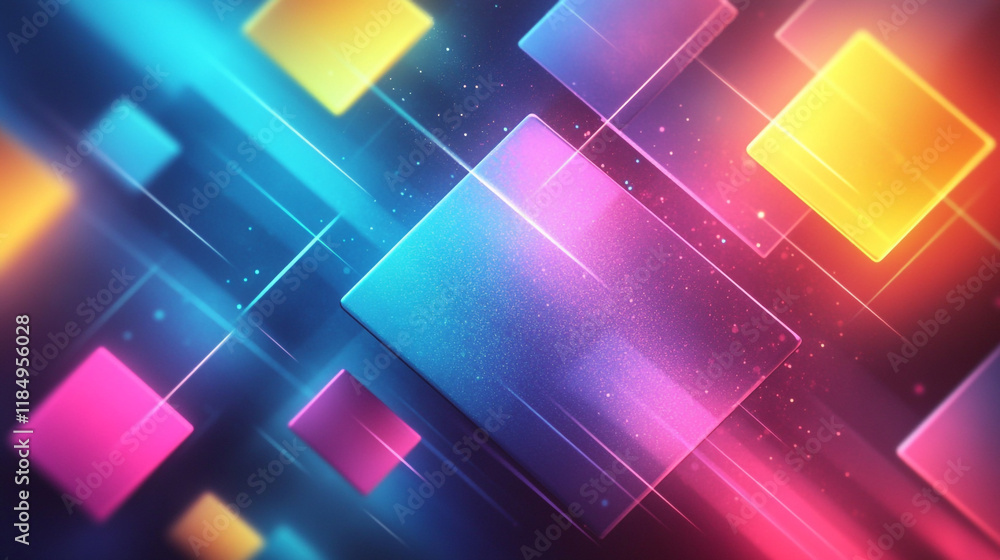 Poster vibrant abstract shapes illuminated in dynamic colors creating a modern art composition