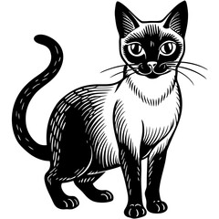 siamese cat black silhouette vector with white background, Pet animal silhouette