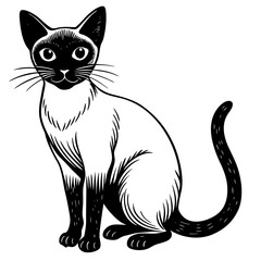 siamese cat black silhouette vector with white background, Pet animal silhouette