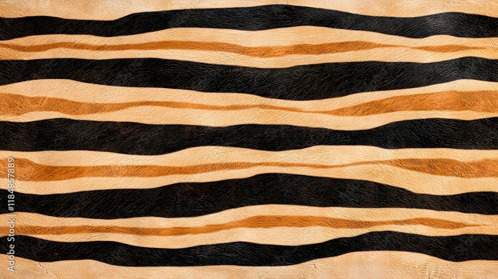 Poster abstract wavy pattern in earthy tones of black and gold, creating a visually striking and elegant de