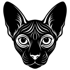 sphynx  cat head black silhouette vector with white background, head silhouette, Pet animal silhouette
