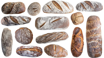 collection of different breads isolated on white