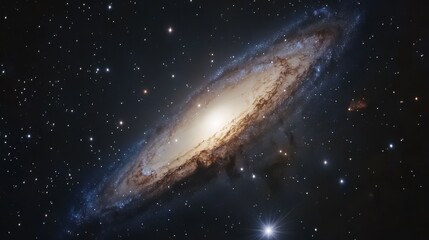 Stunning spiral galaxy captured in cosmic detail, showcasing bright core and swirling arms in deep space.