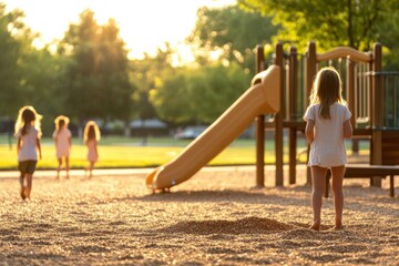 Naklejka premium Children enjoy outdoor playtime in a sunny park, highlighting fun and friendship in community gatherings