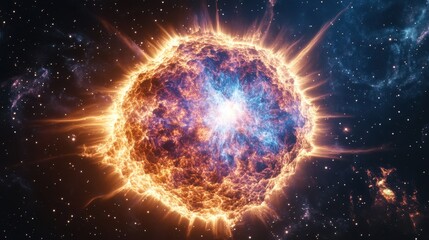 A vibrant depiction of a supernova explosion in deep space scenery.