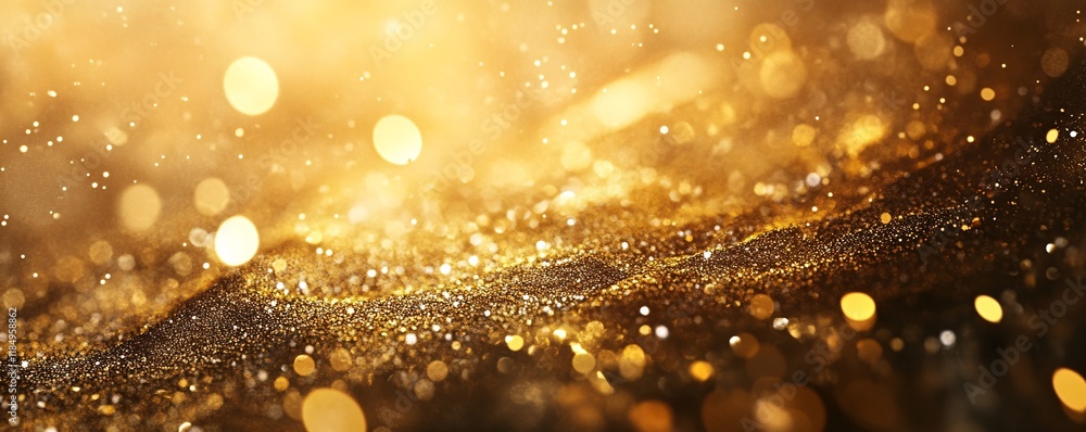 Poster golden glitter texture creates shimmering, festive background with sparkling particles