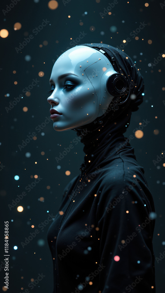 Aufkleber model as ai with floating particles.