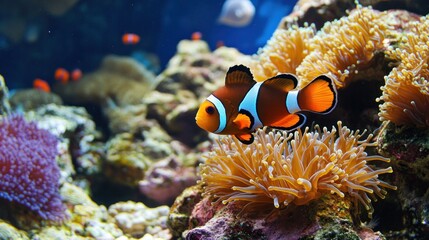Vibrant Clownfish in a Coral Reef Aquarium