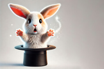 Rabbit-magician in a top hat. Space for text.