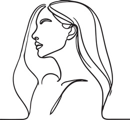 Beautiful Line Drawing of a Woman’s Profile with Long Hair - Vector Illustration