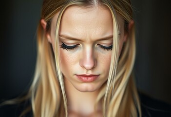 Naklejka premium Portait of a Nordic blond female with a melancholic expression