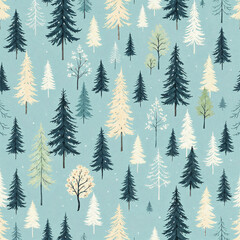 Obraz premium Watercolor illustration of seamless pattern with trees, tree pattern, pattern of trees