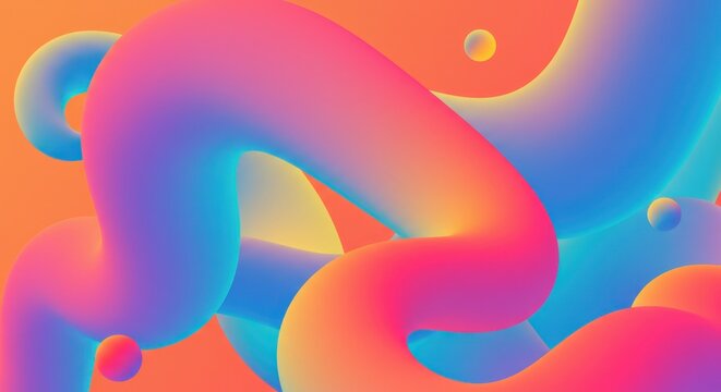 Vibrant abstract gradient shapes on orange background
