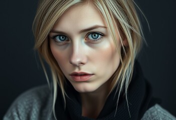 Naklejka premium Nordic blond woman with melancholic expression