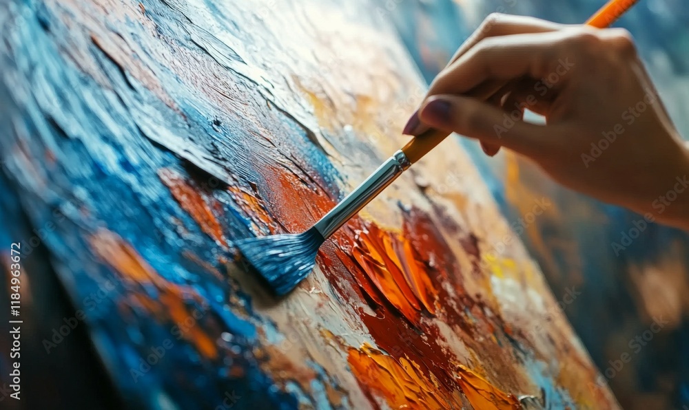 Poster the image captures the creative process of using a palette knife to apply paint on canvas, creating 