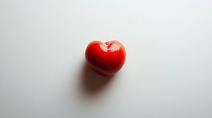 Heart-shaped red tomato on a white background with soft lighting