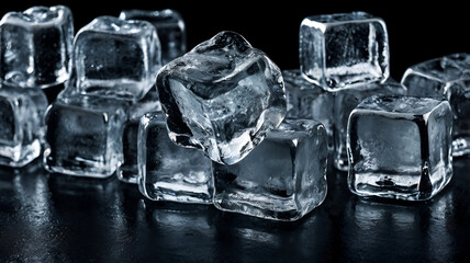 ice cubes on a black background