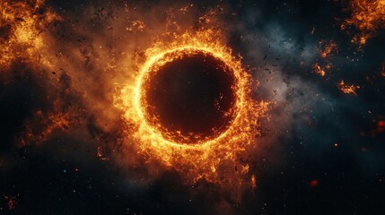 A mesmerizing cosmic scene featuring a fiery sun surrounded by swirling stars and nebulae.