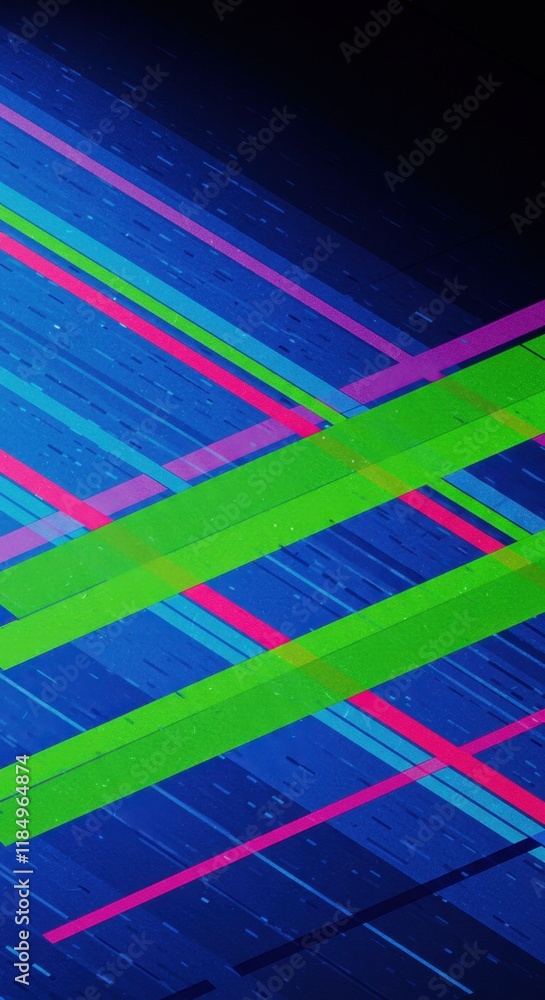 Poster abstract geometric lines in dynamic neon colors on dark background