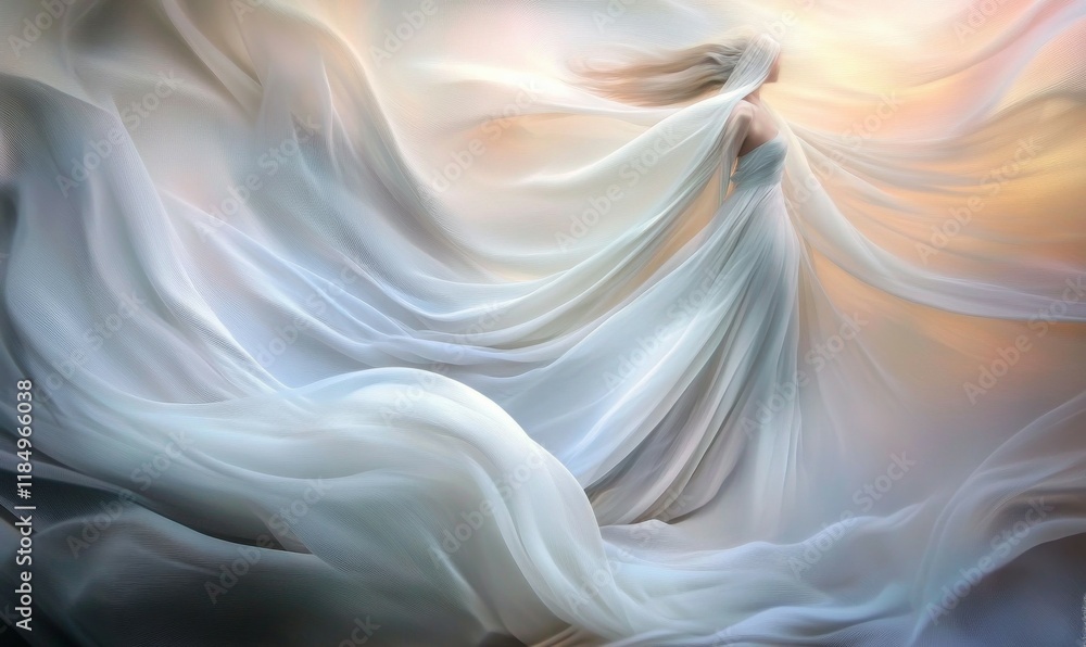 Poster the image shows abstract white drapes flowing and blending together, creating an ethereal, dreamlike