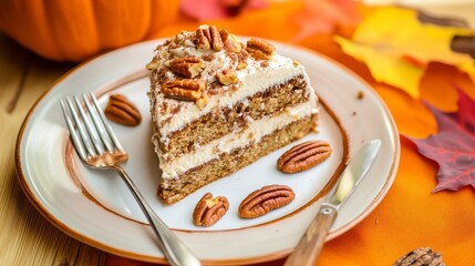 A Slice of Autumnal Pecan Delight: A Scrumptious Layered Cake Perfect for Fall Celebrations