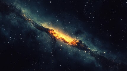 Fototapeta premium A stunning cosmic scene featuring a vibrant galaxy with fiery orange and deep blue hues against a starry backdrop.