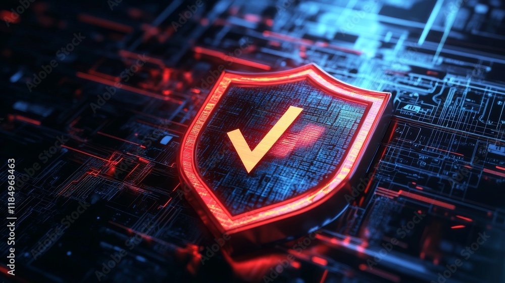 Poster 3d shield icon with safety check badge vector. secure tick mark for quality guard guarantee. isolate