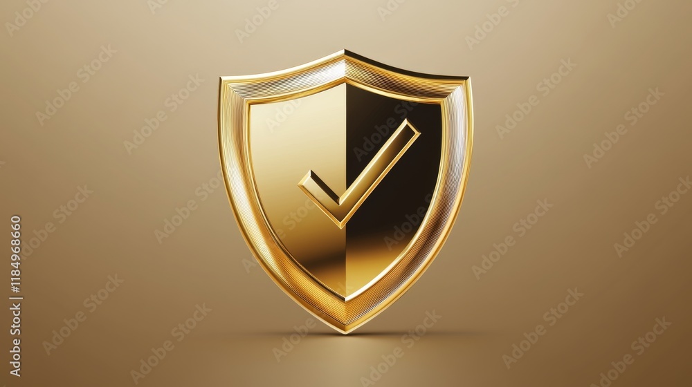 Poster 3d shield icon with safety check badge vector. secure tick mark for quality guard guarantee. isolate