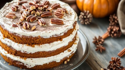 A Stunning Layered Pumpkin Cake with Pecans: A Perfect Fall Dessert