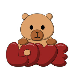 Cute Capybara with the word Love in color