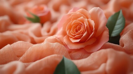Peach rose on soft fabric.