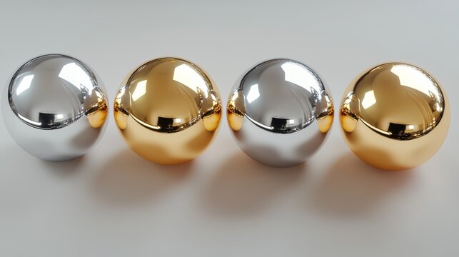 Realistic set of chrome balls isolated on transparent background. Silver, golden, bronze, platinum metal 3D spheres with shadow and light reflection on shiny surface. Jewelry bead. Design element