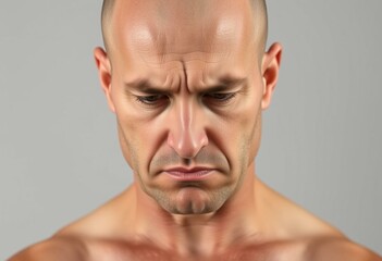 Portrait of a bald man with a stern expression