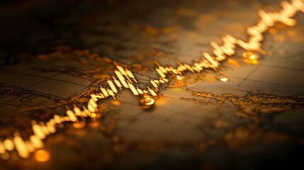 Glowing stock market graph overlaid on a world map.