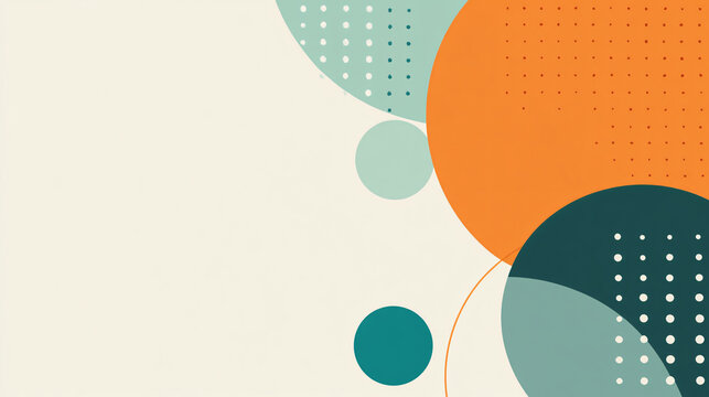 abstract geometric composition with large circles in teal orange and beige featuring a modern halftone texture on a light background  
