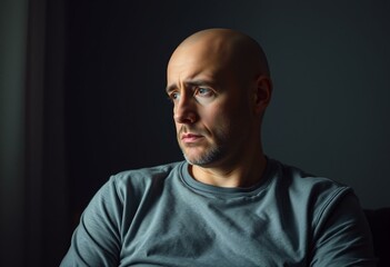 Obraz premium Portrait of a bald man with a worried expression