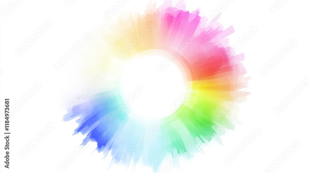 Poster colorful abstract circular design with a white center, perfect for backgrounds or branding.