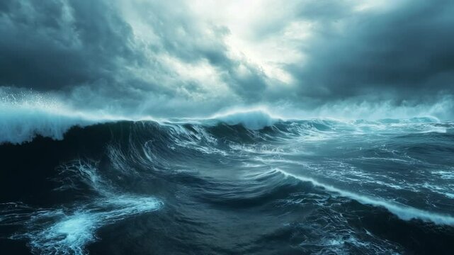 raging sea under stormy sky, like cloud floating over rough ocean