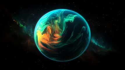 Obraz premium 3D Rendered Glowing Planet with Vibrant Atmosphere and Cosmic Details