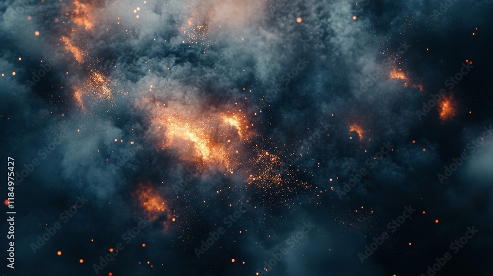 Poster red smoke cloud effect vector background. realistic fire fog spark with light and powder illustratio