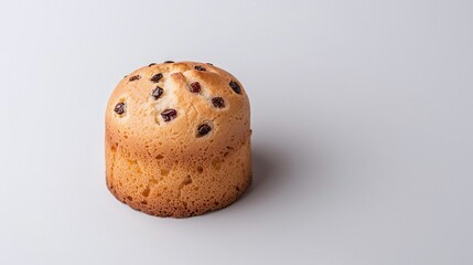 Panettone with chocolate chips and golden crust, isolated on white background, flat lay dessert composition, minimalistic bakery design, festive Italian sweet bread for holiday celebrations

