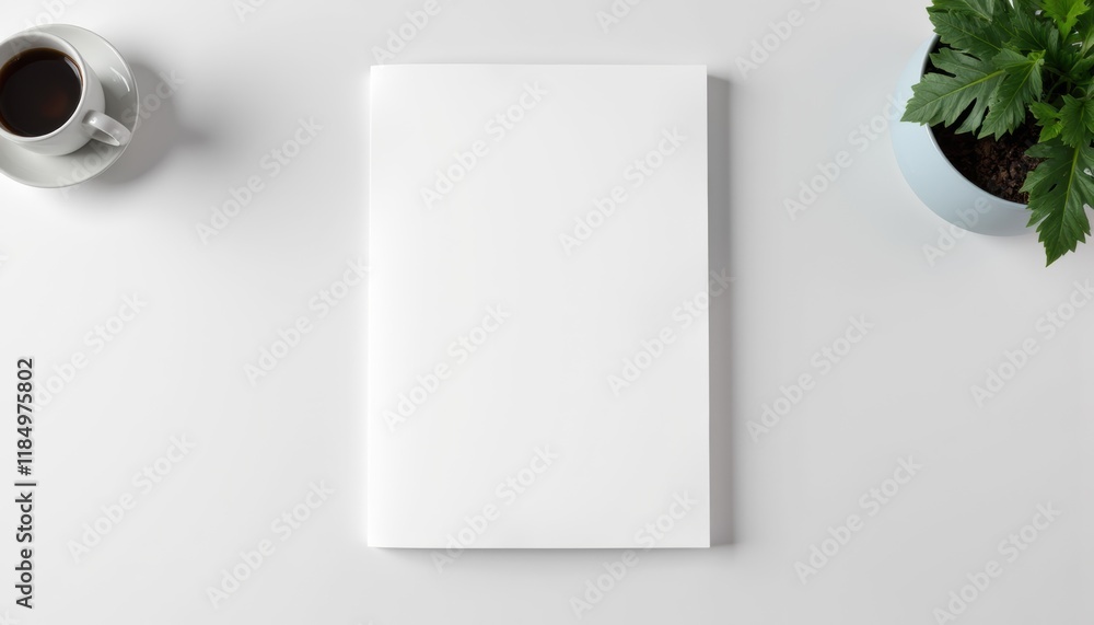 Poster minimalistic flyer mockup on a white desk with subtle lighting, highlighting the flyer’s edges and c