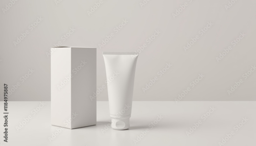 Poster Realistic tube box mockup placed vertically on a clean, neutral background, emphasizing the design and smooth finish