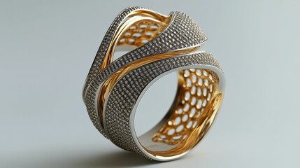 Naklejka premium Elegant gold and gem-set ring, abstract design.