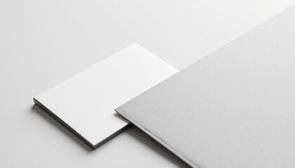 Studio shot of a business card mockup partially visible in a package, with clear focus on the edges of the card and minimal background