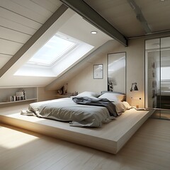 Elegant bedroom showcasing a sleek upholstered headboard and vibrant cushions